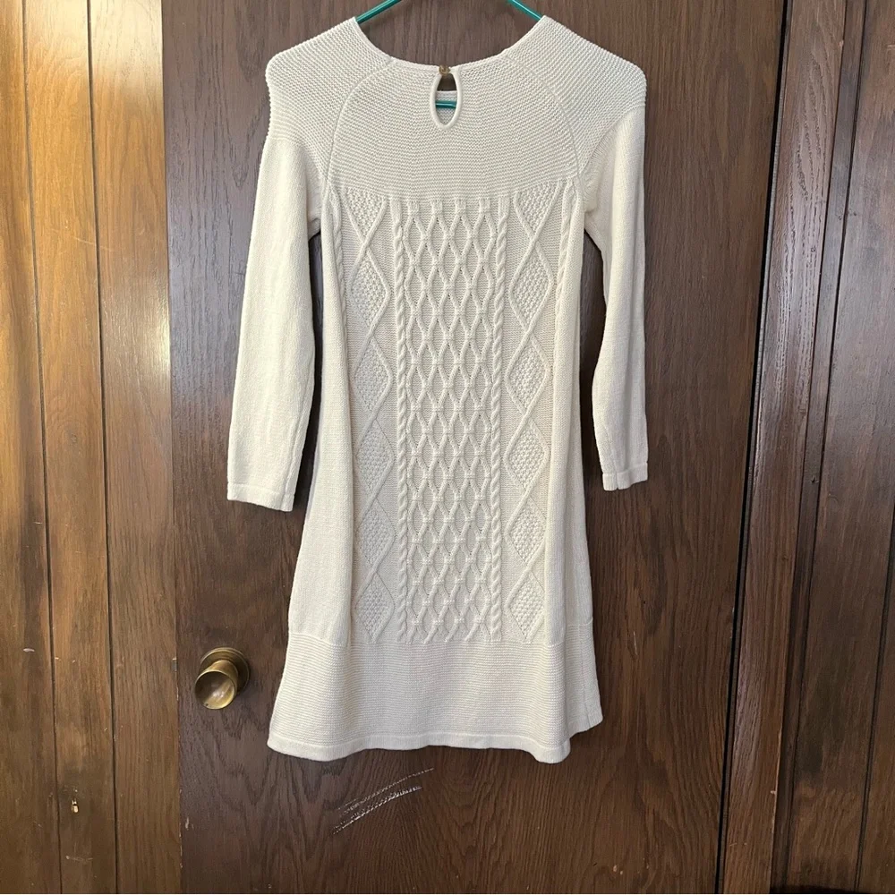 Hanna Andersson Cream Long Sleeve Cable Wool Blend Dress